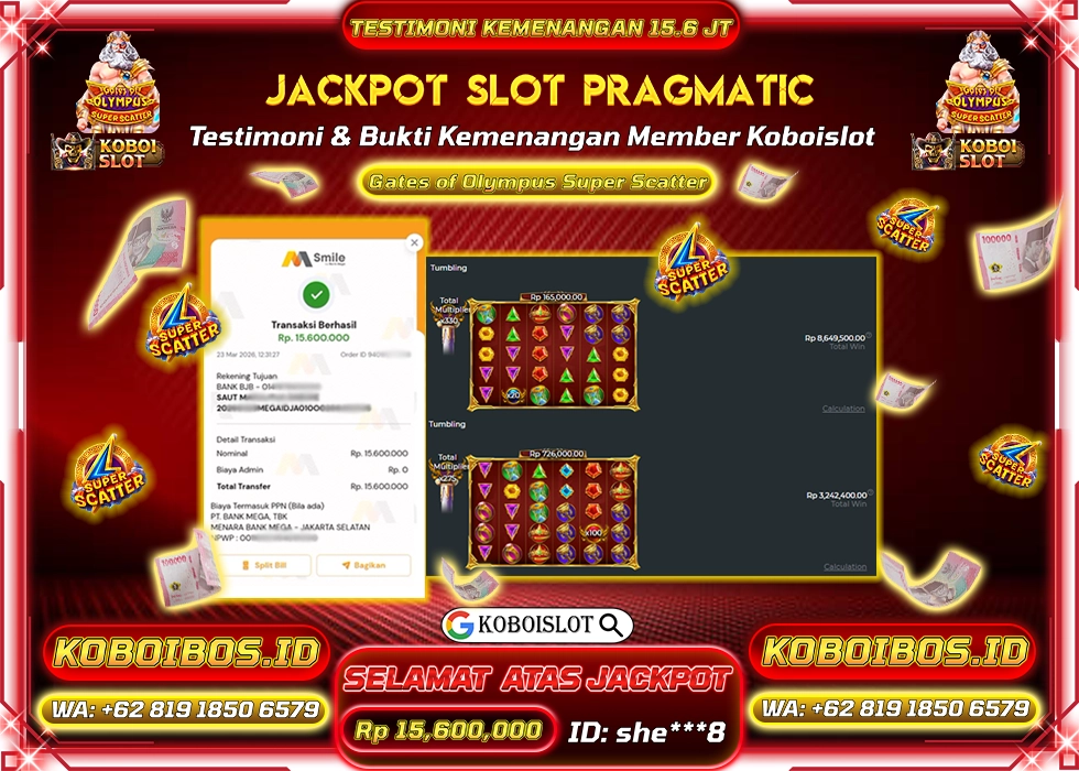 BUKTI KEMENANGAN SLOT GACOR GATES OF OLYMPUS SUPER SCATTER Rp15.600.000,- LUNAS
